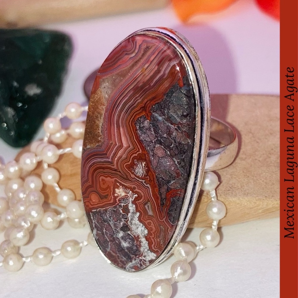 Dazzling! Mexican Laguna Lace Agate Gemstone Handmade Ring